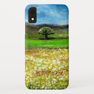 COQUES POUR iPhone ARBRE SOLITAIRE DANS LE CHAMP DE FLEURS JAUNES, TO