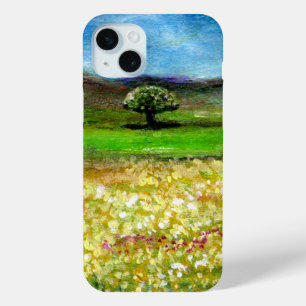 COQUE iPhone 15 MINI ARBRE SOLITAIRE DANS LE CHAMP DE FLEURS JAUNES, TO