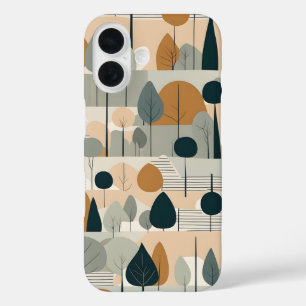Coques iPhone 16 Arbres d'art moderne dans les tons de terre