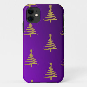 Coque Case-Mate Pour iPhone Arbres de Noël Gold sur violet