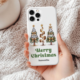 Coque iPhone 15 Mini Arbres de Noël léopard esthétiques personnalisés  