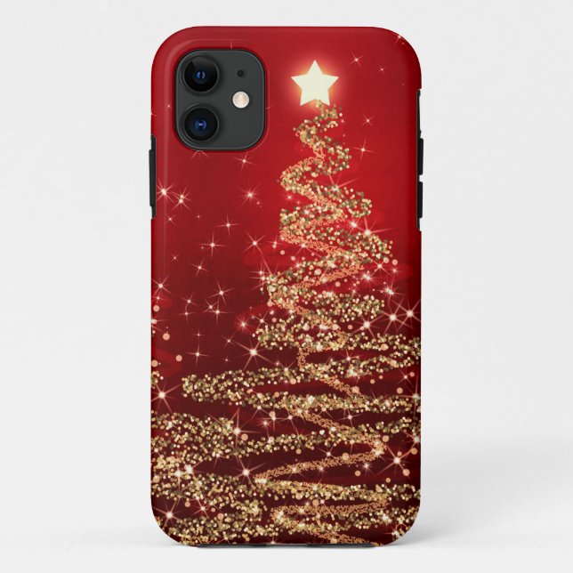 Coques Case-Mate iPhone Arbres de scintillement de Noël élégant rouges (Dos)