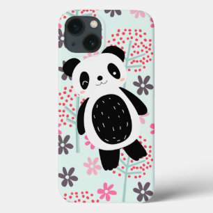 iPhone 13 Coque Arbres, fleurs et ours de panda