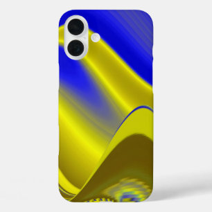 Coques iPhone 16 Plus Arc-en-ciel 3D Abstrait en or jaune et bleu