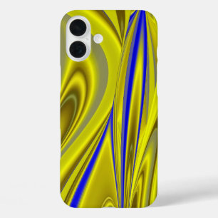 Coques iPhone 16 Plus Arc-en-ciel 3D Abstrait en or jaune et bleu