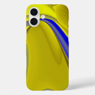 Coques iPhone 16 Plus Arc-en-ciel 3D Abstrait en or jaune et bleu