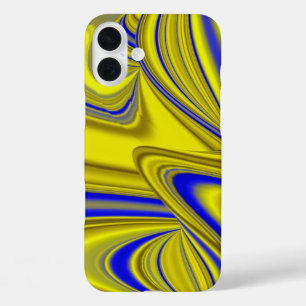Coques iPhone 16 Plus Arc-en-ciel 3D Abstrait en or jaune et bleu