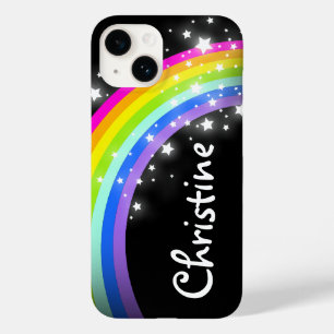 Coque Pour iPhone 14 Arc-en-ciel coloré noir étoile ciel graphique