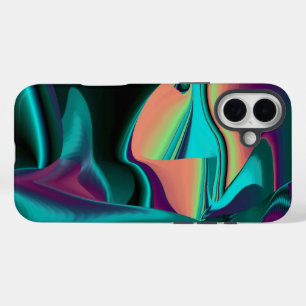 Coques iPhone 16 Plus Arc-en-ciel métallique Abstrait futuriste