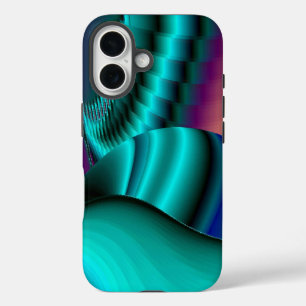 Coques iPhone 16 Arc-en-ciel métallique Abstrait futuriste