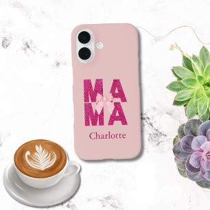 Coques iPhone 16 Arc en ruban scintillant rose MAMAN Coquette Esthé