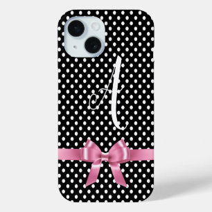 Coque Pour iPhone 15 Arc pois noir blanc personnaliser l'alphabet