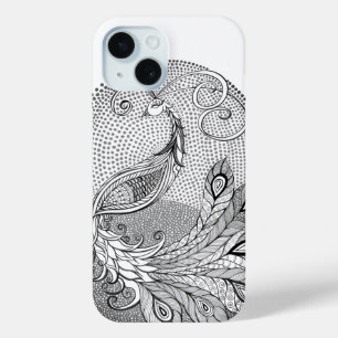 Coque Pour iPhone 15 Argent clair de lune et paon blanc