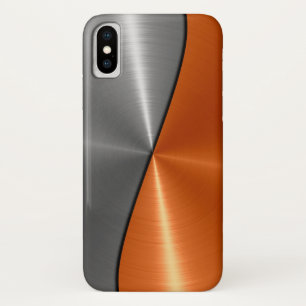 Coque iPhone X Argent et métal orange d'acier inoxydable