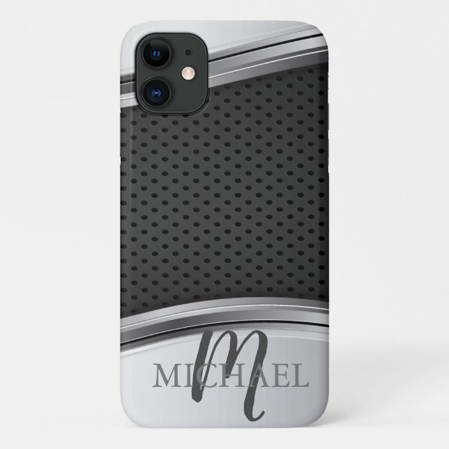 Coques Case-Mate iPhone Argent métallisé moderne Monogramme Noir (Dos)