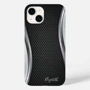Coque Pour iPhone 14 Argent métallisé noir moderne