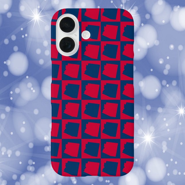 Coques Case-Mate iPhone Arizona Motif rouge et bleu (A phone case with a red and blue pattern featuring the US state of Arizona.)