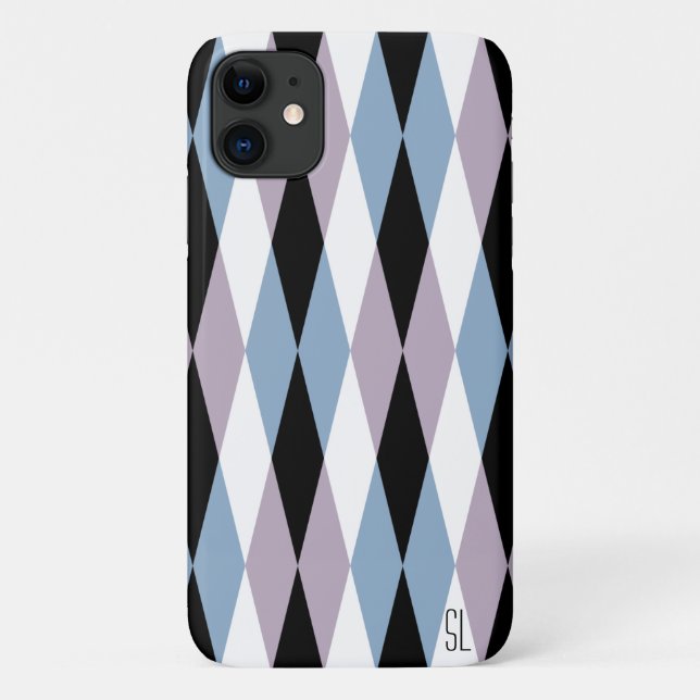 Coques Case-Mate iPhone Arlequin Diamond Motif - Bleu et Dusty Lilac (Dos)