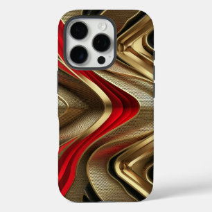 Coques iPhone 16 Pro Arrière D'Or Et Motif Rouge