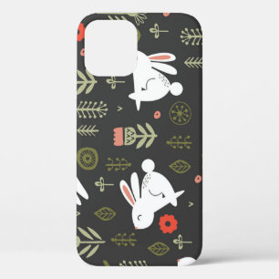 Case-Mate iPhone Case Arrière - plan foncé, lapins blancs, vintage flora