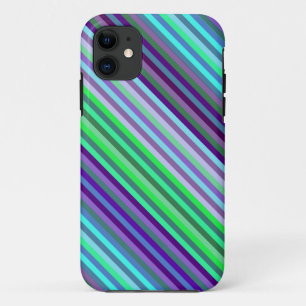 Coque iPhone 11 Arrière - plan Lime Purple Cyan Stripes