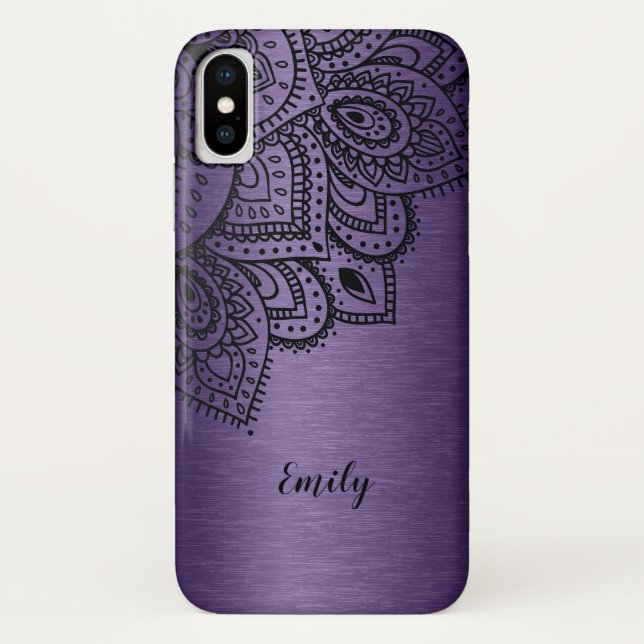 Coques Case-Mate iPhone Arrière - plan métallique violet Mandala noir (Dos)