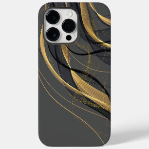 Coque Pour Pour iPhone 14 Pro Max Arrière - plan noir Abstrait avec Gold et Black Wa