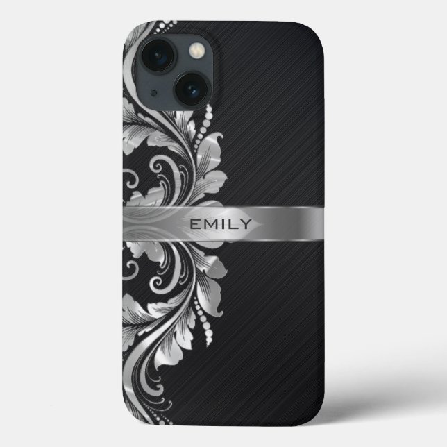 Coques Case-Mate iPhone Arrière - plan noir argent métallique (Verso)