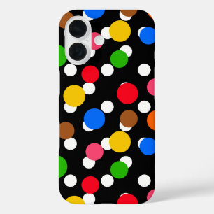 Coques iPhone 16 Arrière - plan noir Pois colorés