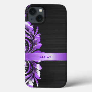 iPhone 13 Coque Arrière - plan noir violet métallique