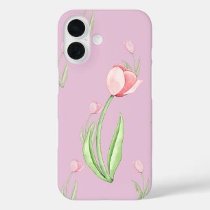 Coques iPhone 16 Arrière - plan rose avec Tulips Téléphone