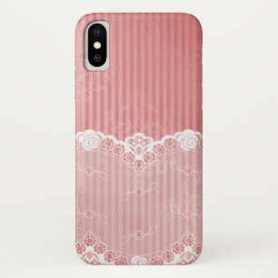 Coques Pour iPhone Arrière - plan rose et blanc avec la dentelle