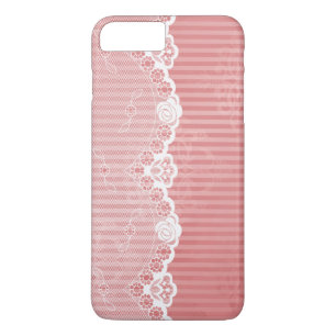 Coque iPhone 8 Plus/7 Plus Arrière - plan rose et blanc avec la dentelle