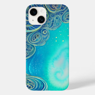 Coque Pour iPhone 14 Art abstrait bleu et sarcelle