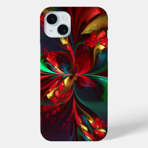 Coque iPhone 15 Mini Art abstrait floral moderne motif rouge vert #11
