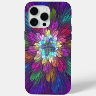 Coque iPhone 15 Pro Max Art abstrait fractal de fleurs psychédéliques colo