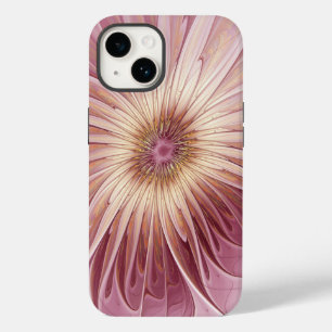 Coque Pour iPhone 14 Art Abstrait Fractal Fleur & Tons de Bourgogne