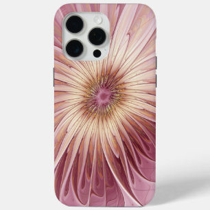 Coque iPhone 15 Pro Max Art Abstrait Fractal Fleur & Tons de Bourgogne