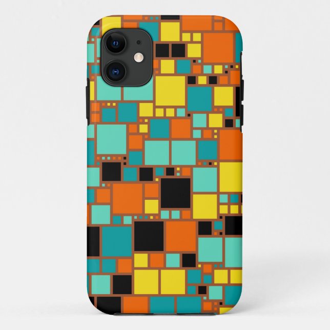 Coques Case-Mate iPhone Art Abstrait | Noir Jaune Bleu Bleu Carrés (Dos)