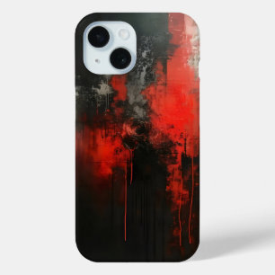 Coque Pour iPhone 15 Art Abstrait noir rouge