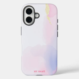 Coques iPhone 16 Art Abstrait rose et or doux