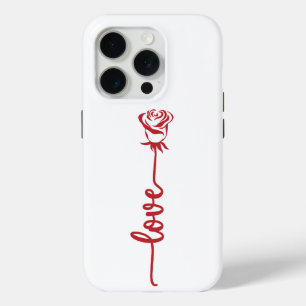 Coque iPhone 15 Pro Art de ligne d'amour de rose rouge minimaliste