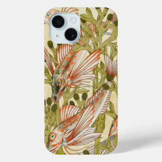 Coque Pour iPhone 15 Art de l'illustration vintage du poisson et du cor