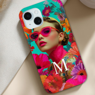 Coque Pour iPhone 15 Art de monogramme floral coloré-Femme