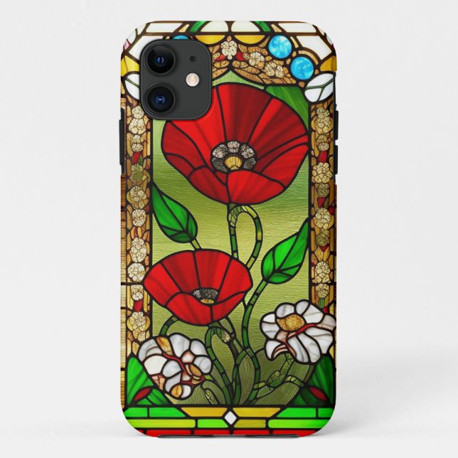 Coques Case-Mate iPhone Art de verre coloré Fleur Rouge Vivant (Dos)