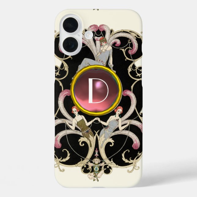 COQUES Case-Mate iPhone ART DÉCO BEAUTÉ MODE ROSE ROSE MONOGRAMME EN PIERR (Verso)