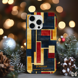 Coque iPhone 15 Pro Max Art déco géométrique – Nuit, Or et Rouge