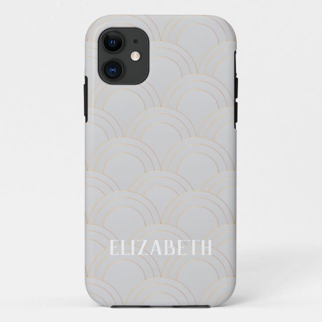 Coques Case-Mate iPhone Art Déco Gold Oyster Blanc Nom personnalisé (Dos)