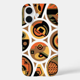 Coques iPhone 16 Art Déco vintage pochoir jazz cercles géométriques