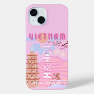 Coque Pour iPhone 15 Art du voyage au Vietnam, Rose